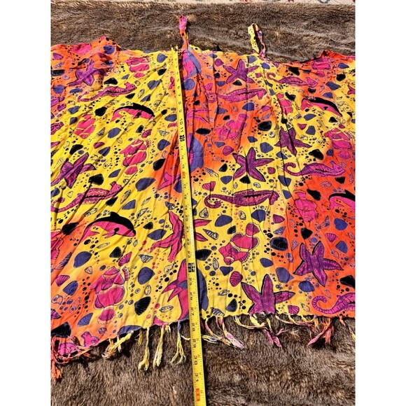 L.G. Sport Tie Dye Kaftan Swim Cover-Up Sleeveless fish shell seahorse beach - Picture 6 of 12